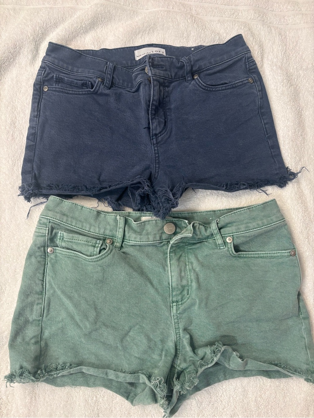 LOFT Navy and Mint Green Frayed Hem Denim Shorts Set